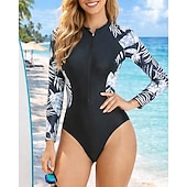 Недорогие Рашгард One Pieces-Жен. Рашгард Купальный костюм Swimsuits тропический Короткая нога УФ-защита Быстровысыхающий Эластичный Длинный рукав Купальники Купальник Серфинг Пляж  Плавание Лето