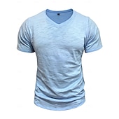 billige grunnleggende t-skjorter-Herre T-skjorte 100 % bomulls-T-skjorte Kort Erme V-hals Sommer Vår &amp; Vinter عادي Pit Strip Mote Designer Grunnleggende Grunnleggende Myk Avslappet Feriereise Gate Svart Stein Grønn Topp T-skjorte