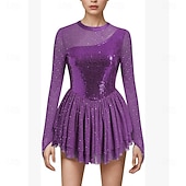 economico Abiti da Pattinaggio Artistico-Figure Skating Dress Women's Ice Skating Dress Violet Navy Black Patchwork Thumbhole High Elasticity Training Competition Skating Wear Classic Crystal / Rhinestone Sleeveless Long Sleeve Ice Skating