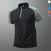 お買い得  トップス-男性用 Tシャツ ハイキング Ｔシャツ ノースリーブ クォータージップ Tシャツ マッスルTシャツ 半袖シャツ アウトドア 速乾性 いい結果になる ソフト モイスチャーコントロール 夏 春 スパンデックス ポリエステル パッチワーク ブラック ホワイト ブルー ジム 登山 キャンプ / ハイキング / ケイビング