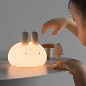 cheap Decorative Lights-Cute Dumpling Bunny Silicone Tap Night Light, Soft LED Sleep Lamp with Timer, 2 Brightness Levels, Type-C Rechargeable, Long Battery Life, Bedroom Ambient Light, Easter Gift for Kids