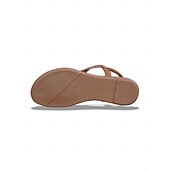 levne Ženy-Dámské hnědé sandály s krystaly na ploché podrážce, elegantní páskové boty v bohémském stylu pro svatební hosty na plážových svatbách