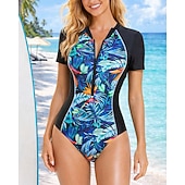 levne Rash guardy One Piece-Dámské Ochrana proti vyrážce Plavky Jednodílné díly Tropický vzhled Krátká noha Ochrana proti UV záření Rychleschnoucí Elastický Krátký rukáv Plavky Surfování Plážové Plavání Léto