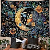 levne Nástěnné tapiserie-Gobelín slunce a měsíc na zeď, nebeské květiny, slunečnice, růže, boho hippie nástěnné umění do ložnice, obývacího pokoje, jógy, meditační dekorace