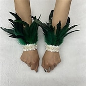 olcso kiegészítők-Carnaval 2026 Rio Carnaval Szamba Kiegészítők női zöld tollas csuklópántok fehér gyöngy csipkével Brazíliai Fesztivál Előadói Jelmez
