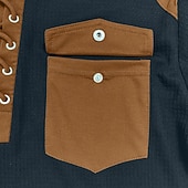 abordables Camiseta de punto gofre-Hombre Camiseta con diseño de gofre Camiseta Camisa henley gofrada Manga Larga Con Capucha cuello con cordones Otoño invierno Primavera &amp; Otoño Retazos Tradicional / Retro Casual Correa Casual Hogar
