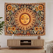 ieftine Tapiserie Pereți-Tapiserie de perete cu soare, agățat, boho ceresc, fluture, stele, flori, cameră de yoga, decor de meditație, artă spirituală zen, poster din material textil pentru sufragerie