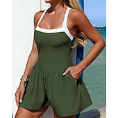 preiswerte One Pieces Rash Guards-Damen Badeanzug Badeanzug Bademode Schwimm-Kleider Einfarbig UV Schutz Elastisch Ärmellos Bademode Badeanzug Surfen Tauchen Schwimmen Sommer