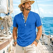 abordables Vacances-Homme Chemise Chemise en lin Chemise Guayabera Chemise popover Chemise d'été Tenue de plage Uni Occasionnel Quotidien Blanche Bleu Roi Kaki Bleu clair Manche Courte Col Été Vêtement Tenue