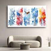  Arte en lienzo de patriota americano bandera de EE.UU. y águila campana de la libertad y Estatua de la Libertad celebración de fuegos artificiales hogar en rojo blanco y azul