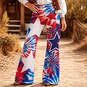  250ή Επέτειος ΗΠΑ Ρετρό / Βίντατζ Δεκαετία '70 Παντελόνια Παντελόνι με καμπάνα Χίπισσα Ντίσκο Ψηλή Μέση Φανταχτερή Φόρεμα Γυναικεία Μασκάρεμα 4η Ιουλίου Πάρτι Ημέρα της ανεξαρτησίας Ενηλίκων