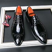 preiswerte Derby Schuhe-Schwarze Herren-Hochzeitsschuhe aus Kunstleder mit Lackfinish – luxuriöse Hochzeitsschuhe für Bräutigame und festliche Anlässe