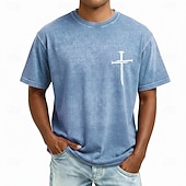  Camiseta bíblica cruz camiseta de manga corta camiseta de lavado ácido camiseta de cuello redondo vintage retro casual playa viaje azul morado gris verano primavera ropa