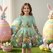 abordables Tenues de Pâques pour Filles-Pâques FILLE 3D Graphique Lapin Robe manche longue Impression 3D Printemps Automne Quotidien Vacances Soirée Occasionnel Princesse Beau Enfants 4-12 ans Robe Décontractée Robe trapèze Mi-long Coupe