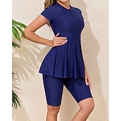 Χαμηλού Κόστους Rash Guards One Pieces-Γυναικεία Πρότυπο Προστατευτικά Τανκίνι και μπικίνι για σέρφινγκ Μαγιό Μονόχρωμο Κουμπώσου Προστασία UV Ελαστικό Κοντομάνικο Μαγιό Σέρφινγκ Καταδύσεις Κολύμβηση Καλοκαίρι