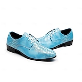 voordelige Derby Schoenen-Blauwe herenschoenen met krokodillenprint, vetersluiting, bovenkant van imitatieleer, modieuze luxe stijl, geschikt voor stijlvolle mannen bij feestjes en speciale gelegenheden.