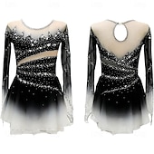 abordables Robes de Patinage Artistique-Robe de patinage artistique Femmes Patinage Robe Violet Noir Rouge Patchwork Trou de pouce Haute Élasticité Entraînement Compétition Tenue de Patinage Classique cristal pailleté manche longue