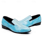 Χαμηλού Κόστους Μπαλαρίνες-Ανδρικά μπλε μοκασίνια με ανάγλυφο κροκόδειλο, slip-on σχέδιο από συνθετικό δέρμα, κομψό μοντέρνο στυλ, ιδανικά για κομψούς άνδρες σε πάρτι και ειδικές περιστάσεις