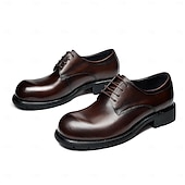 cheap Classic Dress Shoes-Men's Dark Brown Leather Lace-Up Shoes – Elegant Faux Leather Wedding Footwear for Formal Ceremonies
