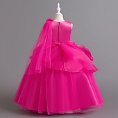 preiswerte Blumenmädchenkleider-Blumenmädchenkleid Mädchen Formelle Kleidung Hochzeitskleidung Party Hochzeit Formell Niedlich Formell Schön Patchwork Netz Einfarbig Ärmellos Rundhalsausschnitt Blau Rosa Ab 4 Jahren