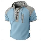  Men's Waffle Henley Shirt Tee Top Short Sleeve Hooded Lace Up Neck Summer Spring All Seasons Solid Color Fashion Designer Casual Color Block Casual Daily Outdoor Light Blue Black Wine Top Tee for Men