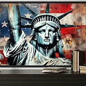  Freiheitsstatue Wandkunst – Amerikanische Flagge Leinwanddruck patriotische USA Kunstwerke Freiheit Gemälde für Büro Zuhause oder Studienraum Dekor