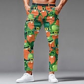  Calças Masculinas do Dia de São Patrício com Charme de Cartum Leprechaun Calças de Vestir Calças de Terno Cintura Média Vintage Retro Férias Calças Ajustadas com Bolsos Primavera Outono Impressão 3D