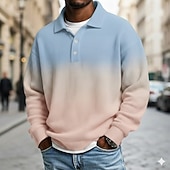 Недорогие Мужское геометрическое поло-Муж. Градиентная рампа Рубашки-поло из вафельной ткани Длинный рукав Футболки поло Лацкан Спортивная одежда На каждый день Школа Одежда для спорта и отдыха На каждый день 3D печать Весна Осень Зима