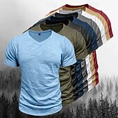 billige grunnleggende t-skjorter-Herre T-skjorte 100 % bomulls-T-skjorte Kort Erme V-hals Sommer Vår &amp; Vinter عادي Pit Strip Mote Designer Grunnleggende Grunnleggende Myk Avslappet Feriereise Gate Svart Stein Grønn Topp T-skjorte