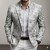 abordables Blazers Imprimés pour Hommes-Homme Imprimé Floral Veste blazer Manteau Mode Confortable Respirant Artistique Occasionnel Quotidien Formel Tenue de soirée Impression 3D Boutons Multi-poches Automne &amp; Hiver Printemps Cranté manche
