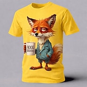 baratos Camisetas com estampa animal-Homens Animal Raposa Engraçado Camiseta Manga Curta Camiseta Impressão 3D Gola Redonda Camisa Exagerado Designer Festa Feriado Azul Branco Amarelo Verão Primavera Roupa S M L XL XXL XXXL