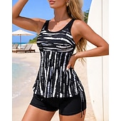 abordables Surfing Tankinis &amp; Bikinis-Mujer Traje de baño Tankini 2 Piezas Impreso Boyleg Secado rápido Elástico Sin Mangas Bañadores Traje de baño Surf Playa Natación Verano