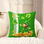 cheap Throw Pillows &amp; Covers-St. Patrick's Day Shamrock Gold Coin Throw Pillow Cover 18x18 Inch, Green Black Casual Decorative Cushion Case