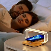 abordables Luces Decorativas Inteligentes-Lámpara de mesita de noche con cargador inalámbrico, linda lámpara de noche con reloj, pequeña lámpara de mesa para dormitorio, mini luz de noche para dormitorio, pequeña luz como regalo, regulable