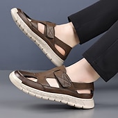 economico Sandali casual-sandali comodi da uomo in similpelle marrone, cinturino regolabile con gancio e passante, design traspirante con aperture, scarpe casual da tutti i giorni per camminare e viaggiare