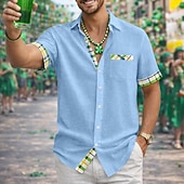 voordelige Straat-herenoverhemd linnen overhemd St. Patrick's Day zomeroverhemd strandkleding overhemd met knoopsluiting effen kleur casual strand korte mouwen kraag zomer lente &amp;zomerkleding, kleding in kleurblokken