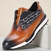abordables Zapatos de Vestir Elementales-Zapatillas de cuero sin cordones para hombre: diseño elegante con letras, cómodas y modernas, ideales para ocasiones informales y semiformales.