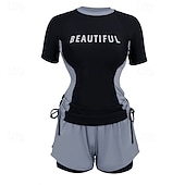 economico Rash Guards Interi-Per donna Top sottomuta 2 pezzi Costumi da bagno Patchwork Protezione UV Elastico Manica Corta Costume da Bagno Costume da bagno Surf Snorkeling Nuoto Estate