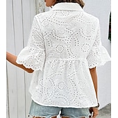 cheap Plain Blouses-Women's Summer Shirt Casual Shirt Blouse Hollow Out Eyelet Solid Color Elegant Stylish Casual Sleeveless Bell Sleeve Turndown Regular Tops Daily Holiday Going out White Summer Spring