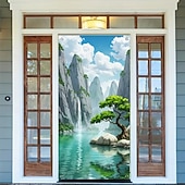 economico Striscioni per Garage e Porte-Tenda da ingresso con vista realistica della natura, da appendere alla parete per l'ingresso del portico, con banner per porta da giardino giapponese in 3D, scena con cascata e laghetto koi.