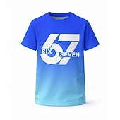 cheap Boy's 3D Funny Humor-Unisex Boys' 3D Graphic Color Gradient Funny Slang 67 T shirt Tee Short Sleeve 3D Print Summer Spring Sports Fashion Streetwear Kids 4-12 Years Crew Neck Casual Daily Outdoor Regular Fit