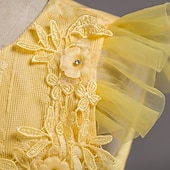 abordables Robes de Fille de Fleurs-Robe de Demoiselle d'Honneur Fille Fille Robe de soirée Tenue de mariage Soirée Mariage Formel Mode Princesse Beau Maille Couleur Unie Sans manches Col Rond Bleu Jaune 4 ans et +