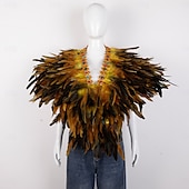 billiga Tillbehör-Karneval 2026 Rio Karneval Samba Tillbehör Kvinnors Mardi Gras Fjäder Cape Själ Lila Grön Guld Fjäder Poncho med Juvelkrage Brasilien Festival Prestandakostym