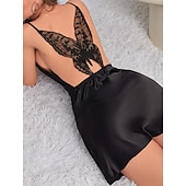 voordelige Nachthemden en slaapshirts voor dames-Dames Nachtjapon Casual Comfortabel Heldere kleur Kant Blote rug Dagelijks Huis Mouwloos hihnat Zwart Wit Blozend Roze Rood Groen Zomer Lente Normale pasvorm