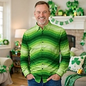 cheap Tops-St.Patrick 2026 Retro Vintage 1970s Shirt Aloha Shirt Long Sleeves Hippie Fancy Dress Men's Masquerade 4th of July Party Festival Adults' Shirt