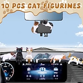 economico Sculture-10 mini statuette da scrivania a forma di gatto, simpatici compagni di gatti dei cartoni animati, mini accessori per interni auto a forma di gatto, decorazioni per cruscotto auto, divertenti