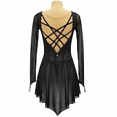 baratos Vestidos de Patinação Artística-Vestidos para Patinação Artística Mulheres Patinação no Gelo Vestidos Preto Patchwork Sem costas Com Stretch Treino Competição Roupa para Patinação Clássico Cristal / Strass Manga Longa Patinação no