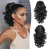 cheap Ponytails-Clip on Ponytails for Women - 12 Inch Curly Ponytail Extension, Wavy Pony Tails Hair Extensions, Synthetic Hair Extensions Ponytail, Clip in Ponytail