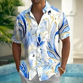 preiswerte Geometrische Muster-Herren Paisley-Muster Marmor Abstrakte flüssige Kunst Hemd Sommerhemd Knopfhemd Kurzarm Modisch lässig Outdoor Urlaub Alltagskleidung Sommer Frühling Umlegekragen 3D-Druck Hemden mit Kragen Eine