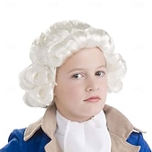  Valkoinen tuomarin peruukki miehille asianajajat cosplay perustajaisien asupuruukit miehille